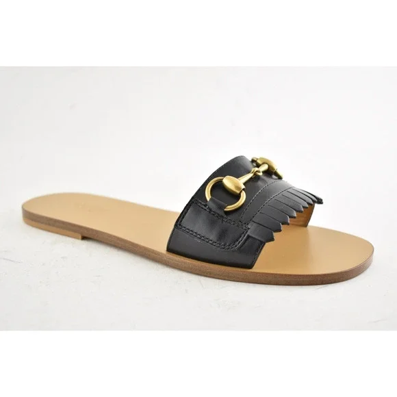 Gucci Varadero Black Horsebit Gold Fringed Slide Mule Slipper Flat Sandal 35 - Picture 4 of 12